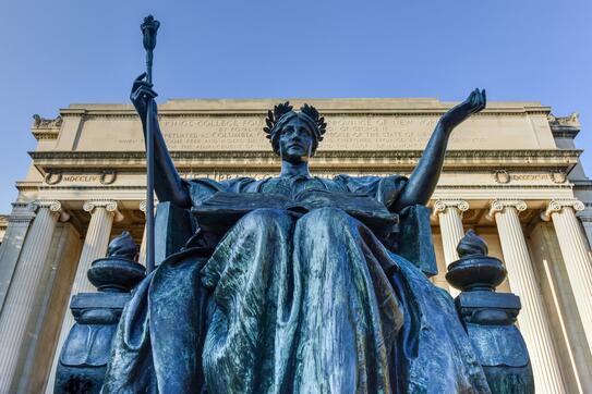 Alma Mater, reigns in queenly splendor in front of Low Library.